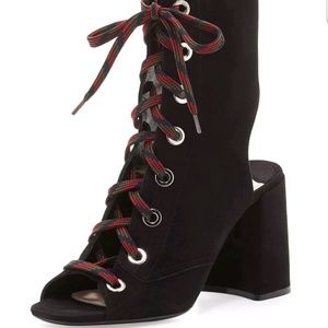 Prada Womens Designer Shoes Lace-Up Suede Peep-Toe